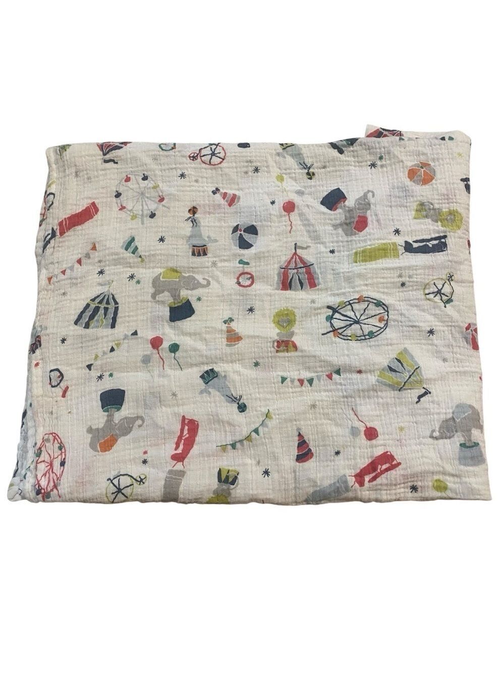 PEHR Cotton Muslin Baby Blanket White Circus Animals Print Throw Lovey Boy Girl